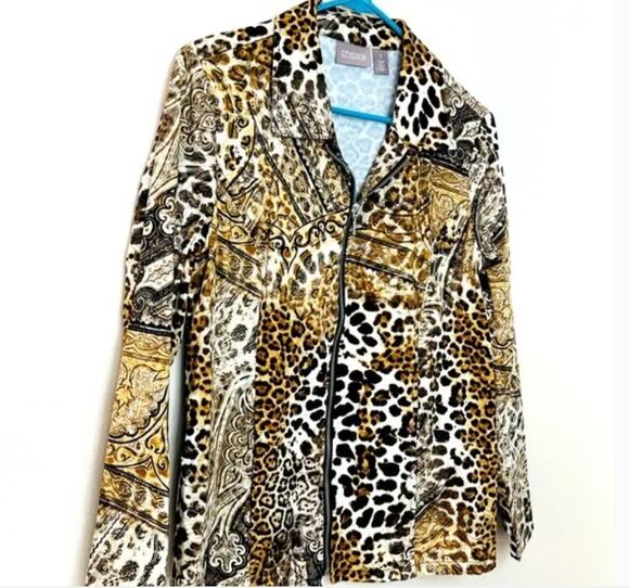 Chico's Tops - Chico’s animal print leopard cotton zipper shirt size 1